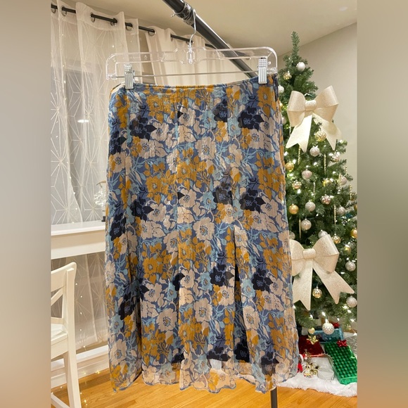 St. John Autumnal Florals: Pleated Midi Skirt